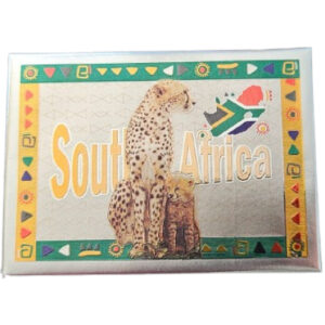 Fridge Magnet Foil Cheetah Cubs South Africa Flag