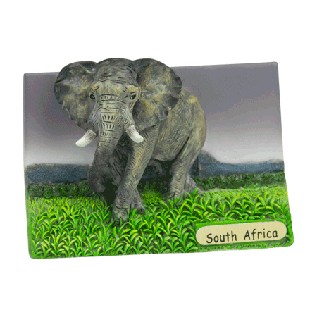Magnet Hand Painted Majestic Elephant South Africa Flag