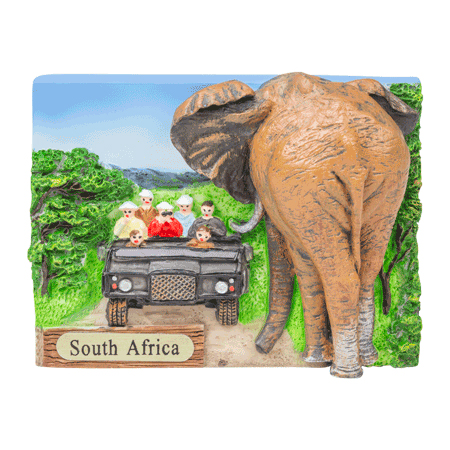 Magnet Hand Painted Game Drive Elephant South Africa Flag