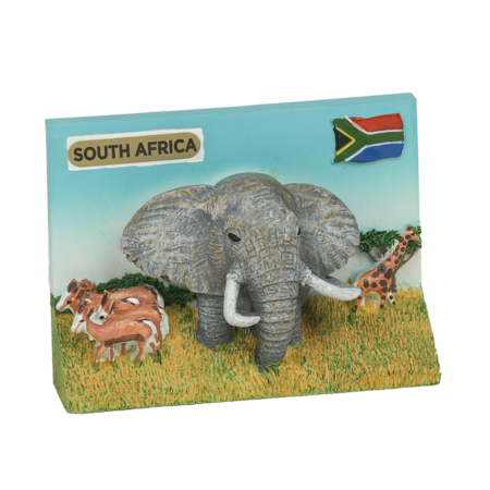 Magnet Hand Painted Elephant And Springbok South Africa Flag
