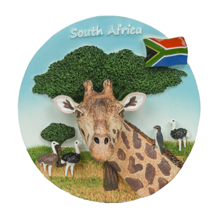 Magnet Hand Painted Giraffe Head South Africa Flag