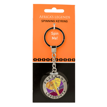 Key Ring Spin Elephant Yellow Brown South Africa Flag
