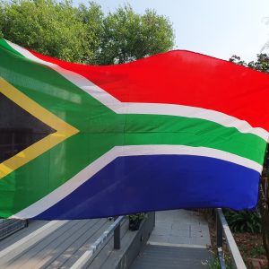 South African polyester flag, 145 cm wide and 90 cm high, displayed outdoors
