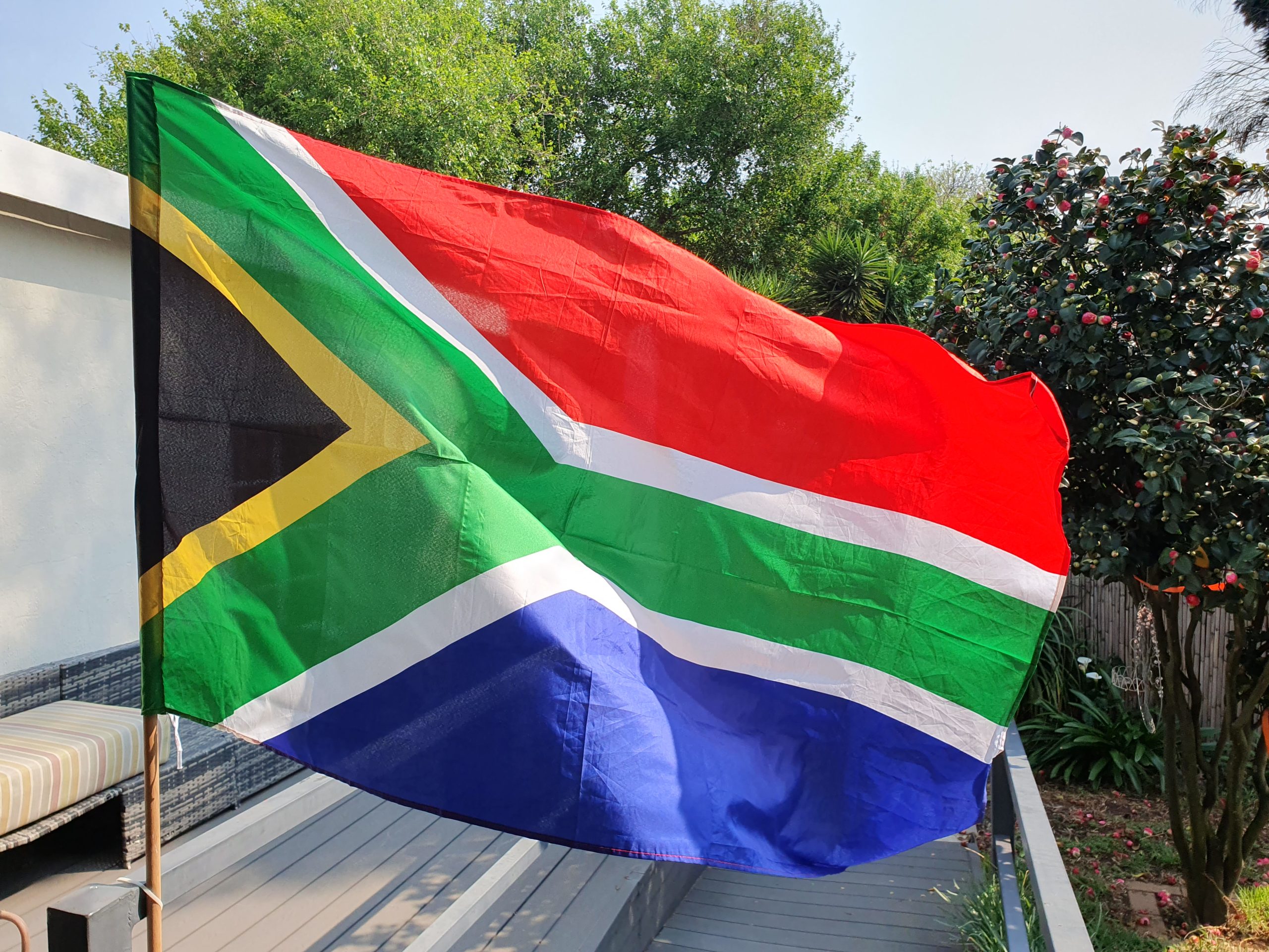 South African polyester flag moving in a breeze